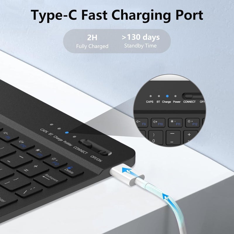 amzcase غطاء لجهاز iPad A16 الجيل 11 و10 مع لوحة مفاتيح (A16-2025، 2022)، إضاءة خلفية 7 ألوان، غطاء لوحة مفاتيح لجهاز iPad الجيل 11 و10 قابل للفصل، استيقاظ ذكي وحامل قلم، منتصف الليل - Image 3